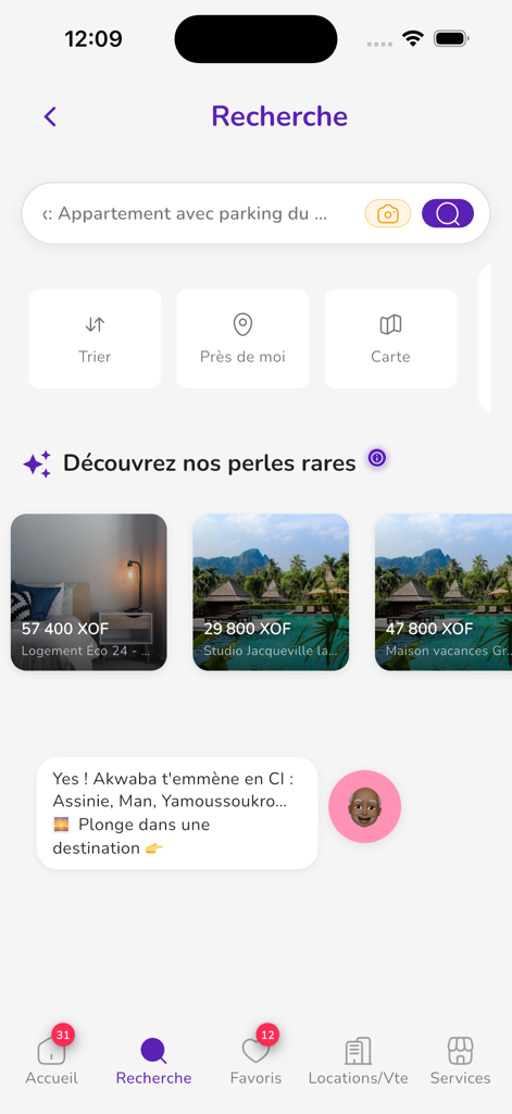 Onglet Recherche, filtres et perles rares